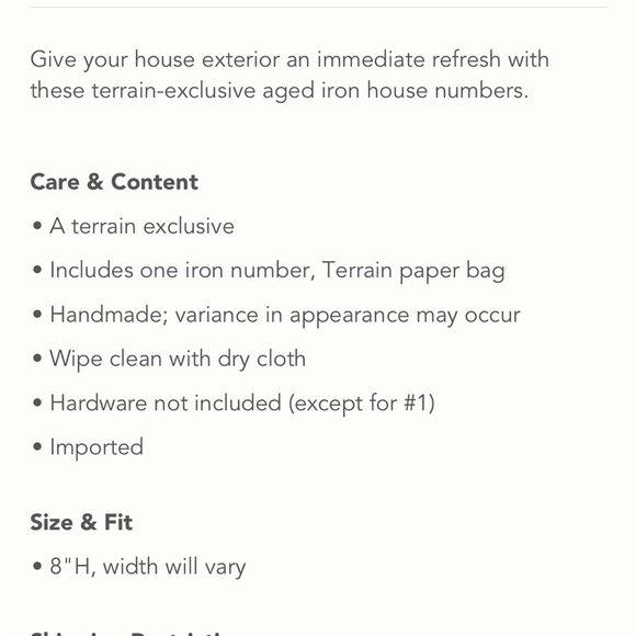 Anthropologie Iron Number 4 House Number Terrain Decor Farmhouse New Home ANTHRO - Picture 3 of 3